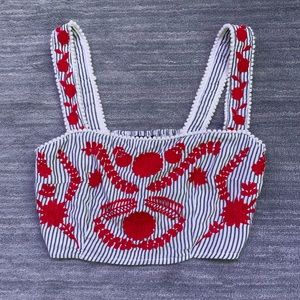 “Forever 21” Striped With Red Designs Top